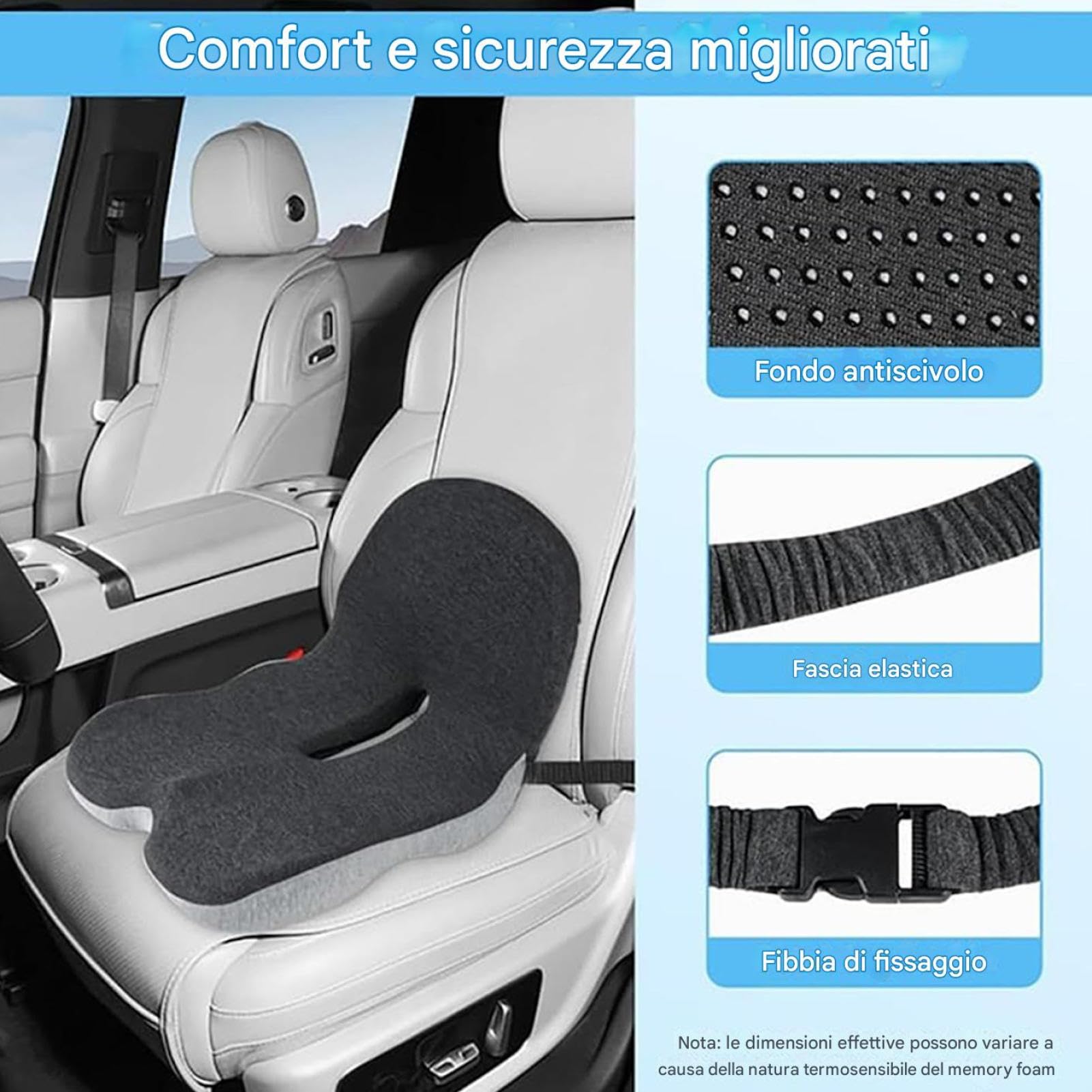 Cojín Para Silla Cojín Integrado en Forma de L con Espuma Viscoelástica | Protección Ergonómica para el Coxis y Espalda Baja para en Casa Camión Silla de Ruedas Teatro y Viajes