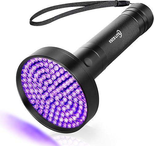 ESCO LITE Linterna de luz negra UV, potente linterna ultravioleta de mano de 128 LED, detector de luz negra brillante mejorado para orina de perro,