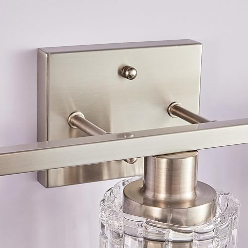 Miniatura 7 de Lámpara de tocador de baño de níquel cepillado de 3 luces, iluminación moderna con pantalla de cristal, accesorios de iluminación de baño de montaje