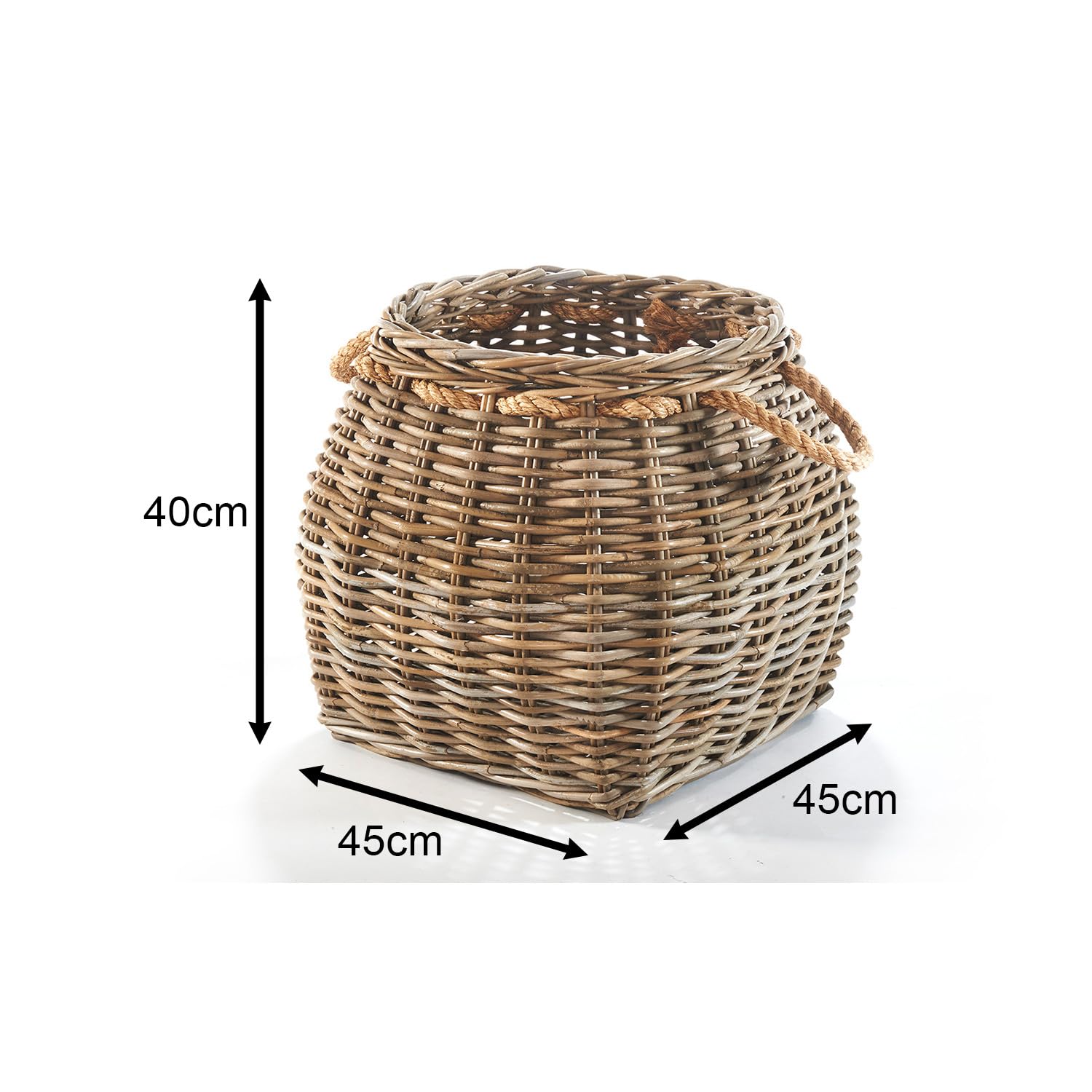 Kobolo Aufbewahrungskorb Flechtkorb aus Rattan mit Seilgriff Kubu Grey