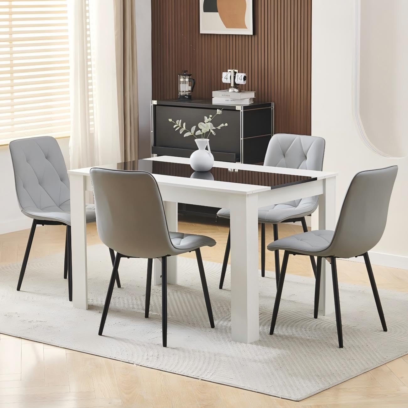 Homullel 120 cm Dining Table and 4 Chairs, 4 Seater Table and Chairs Set, Kitchen Dining Room Set for 4, Compact, Space Saving (Pu Diamond Grey #5, 120cm, 4 Seats)