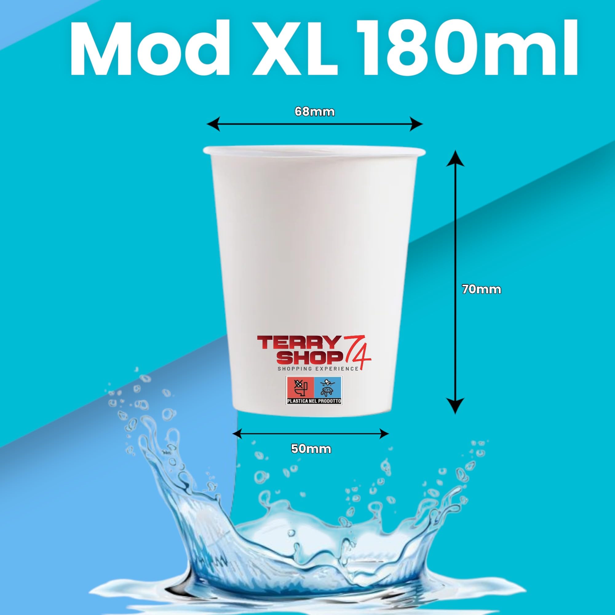 Terryshop74 Bicchieri in carta mod 180 XL Bevande calde e fredde bibite a prova di tenuta (XL Bianco, 100, unità)