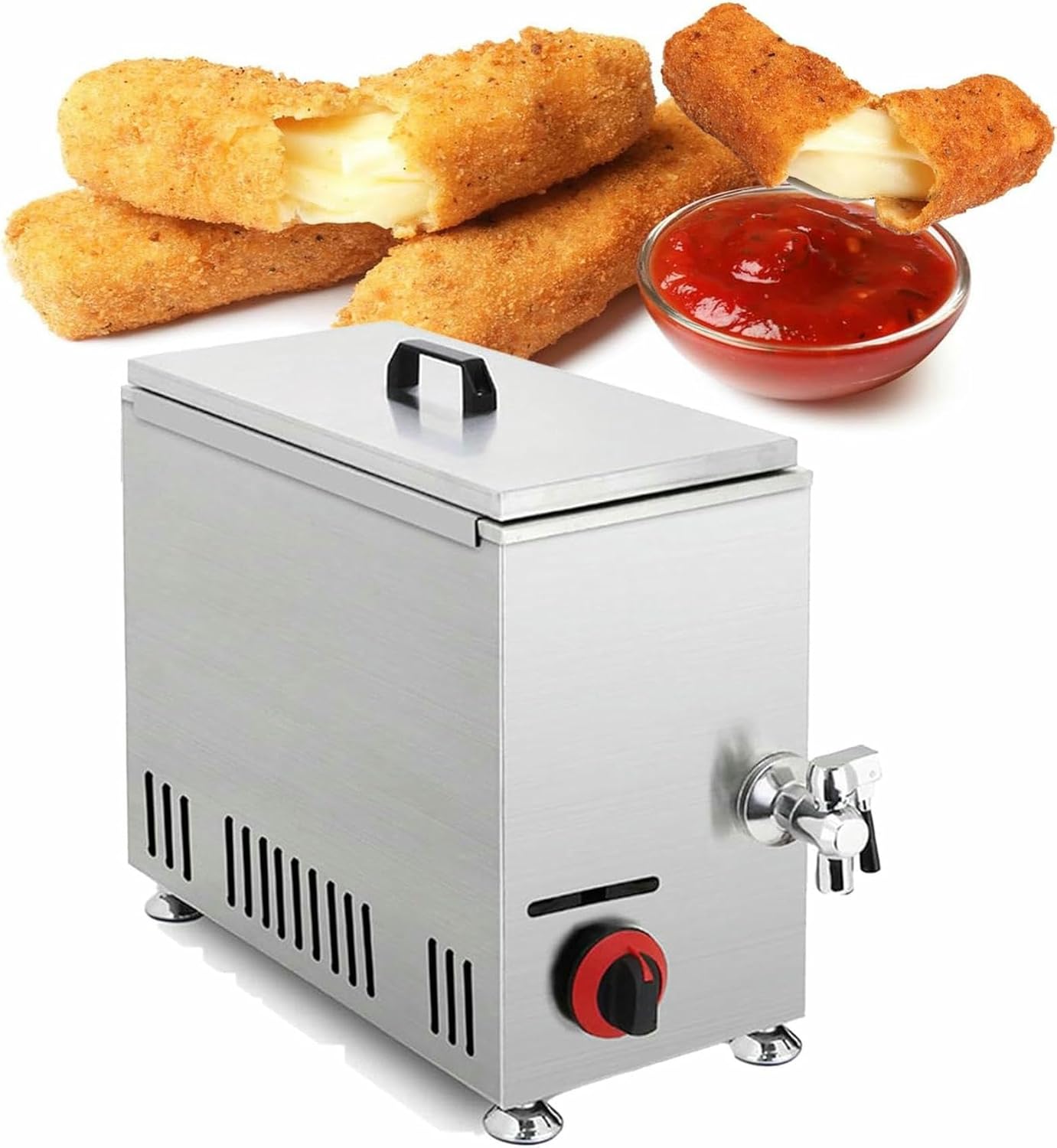 Commercial Deep Fryer,Corn Dog Fryer,21 L Stainless Steel Cheese Hot Dog Stick Machine,Lpg Gas Deep Fryers,for Kitchen Restaurant Snack Bar Canteen Home,Gasfryer~/