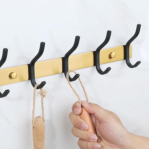 Miniatura 5 de Alise Perchero de pared con 8 ganchos dobles para colgar abrigos de baño, perchero de acero inoxidable SUS304 para colgar toallas, percheros para