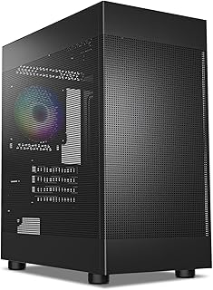 MH200 Black PC Computer Case for Office Work Mid-Tower Micro ATX Mini ITX High-Airflow w/Mesh Front & Side Panel, Top 240mm Radiator Support, Type-C Ready, ARGB LED 120mm Fan Pre-Installed