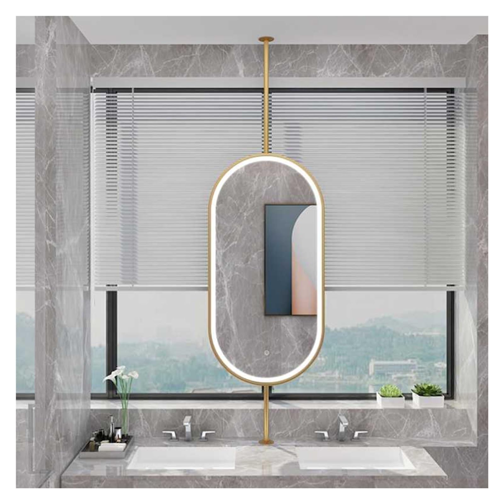 Miroir double face mural ou de plafond THEGA 60x100cm avec éclairage LED réglable