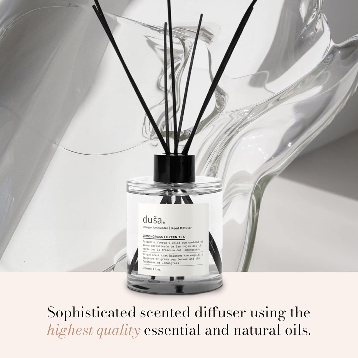 Duša Grapefruit Reed Diffuser & Sticks - 5 Fl Oz Essential Home Fragrance for Bathroom, Office & Living Spaces – Stylish & Long-Lasting Room Air Freshener - Ideal for Housewarming & Special Occasions