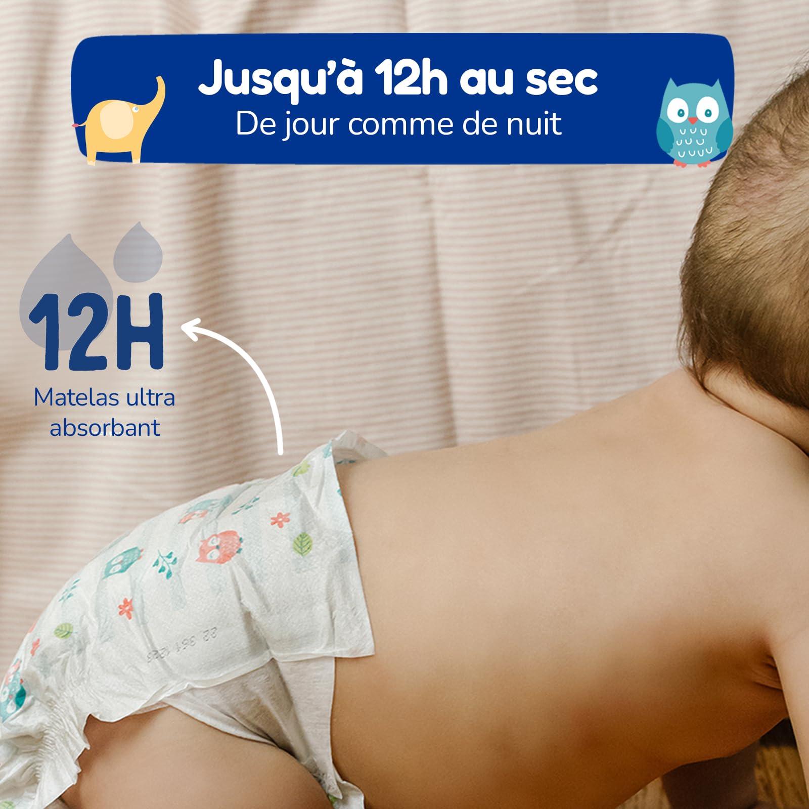 CARRYBOO Couches Taille 5 (12-25kg) Peaux sensibles Ultra absorbantes 12h Anti-fuites Fabriquées en France 120 Couches Pack 1 Mois