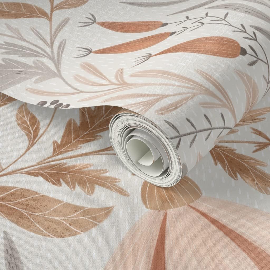 Spoonflower Peel & Stick Wallpaper 3ft x 2ft - Beige Grey Neutral Botanicals Floral Tan Warm Custom Removable Wallpaper