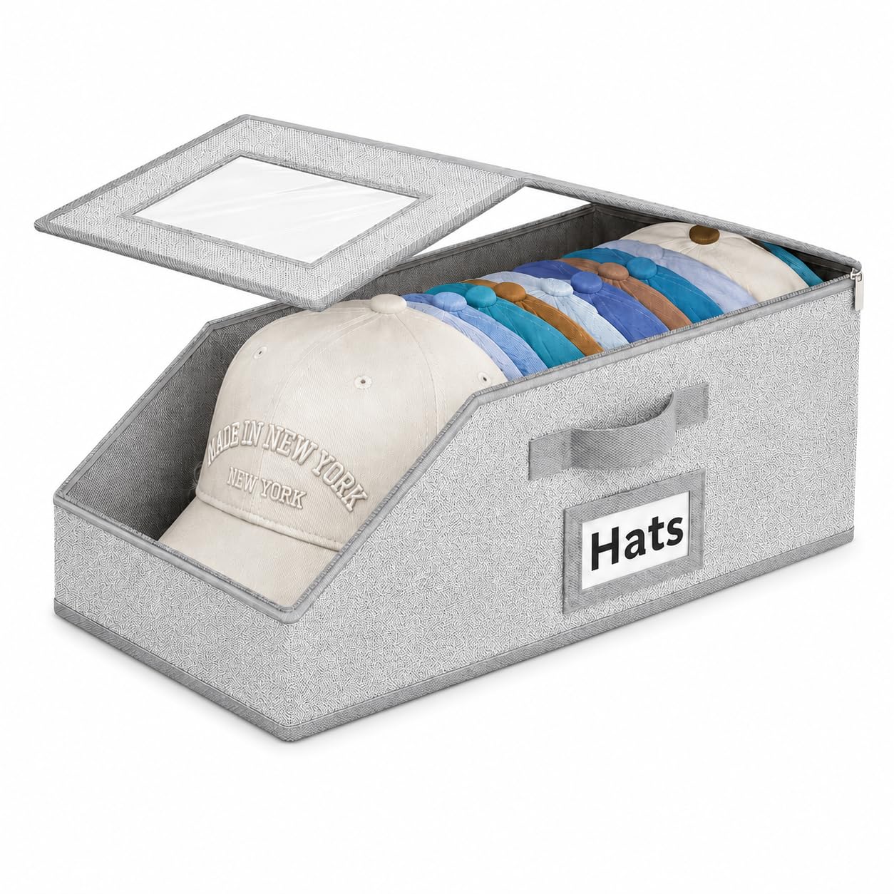 UWIOFF Baseball Cap Storage Stackable Cap Hat Storage with Carrying Handles & Lid Dust-Proof 1pcs Grey