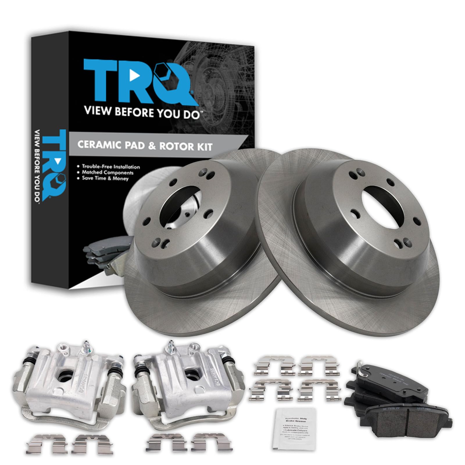 TRQ Rear Brake Pad and Rotor Set Ceramic Rotors Calipers Hardware