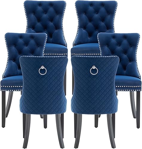 Miniatura 18 de Sillas de Comedor de Cuero Systemkenji Juego de 6, Sillas Tapizadas para Comedor con Adornos de Clavos, Sillas de Comedor Modernas 6, Sillas de