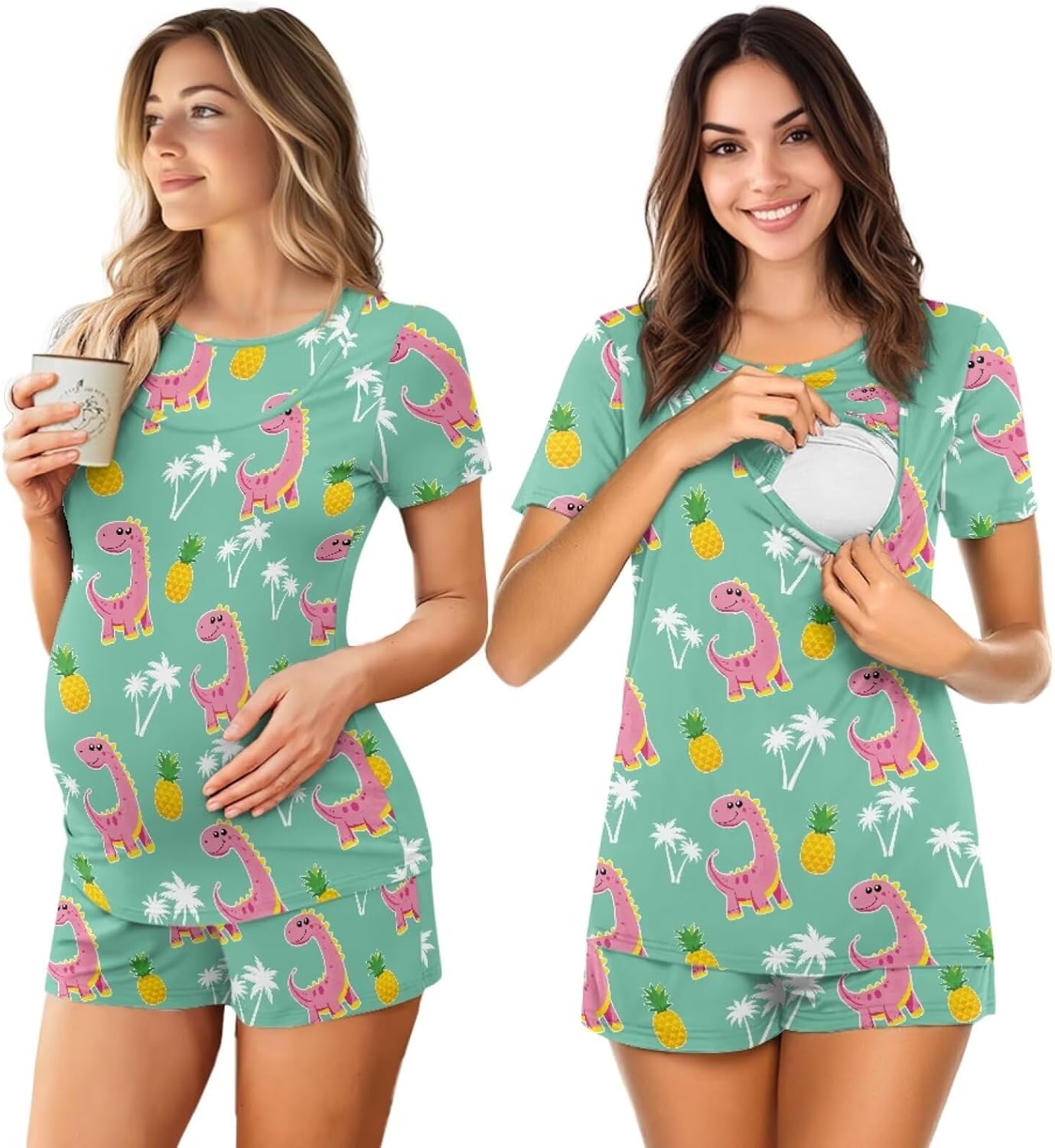 Postpartum Pajamas for Women, Soft Breastfeeding Sleepwear Summer Nursing Pajama for Home