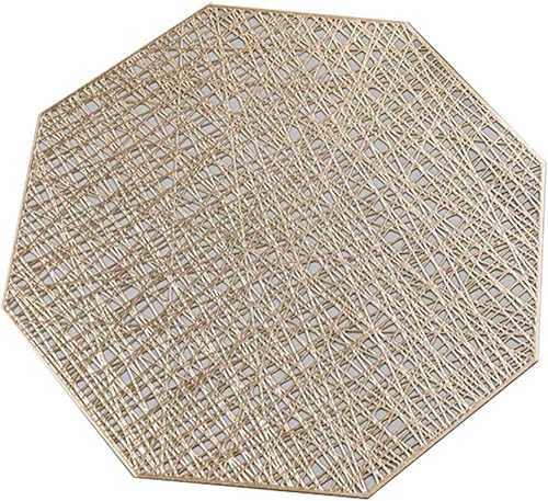 Miniatura 1 de Placemats for Dining Table,Place Mats Set of 4 PVC Pauwer Placemat Heat Resistant Wipeable Non Slip Woven Mats for Kitchen Restaurant(Golden)