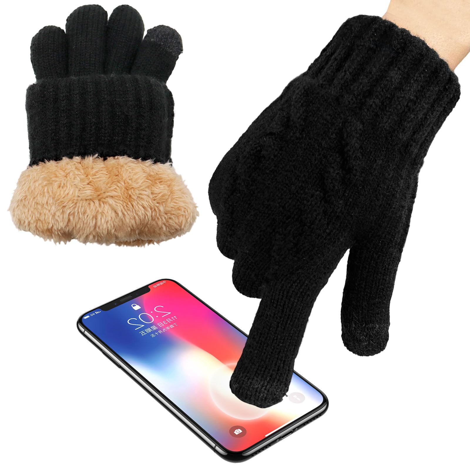 MBSIVSA 1 Pairs Winter Gloves, Winter Thermal Gloves, Fleece Lining Touch Screen Knit Stretchy Warm Glove, Touch Screen Glove for Phone Use, Outdoor Activities