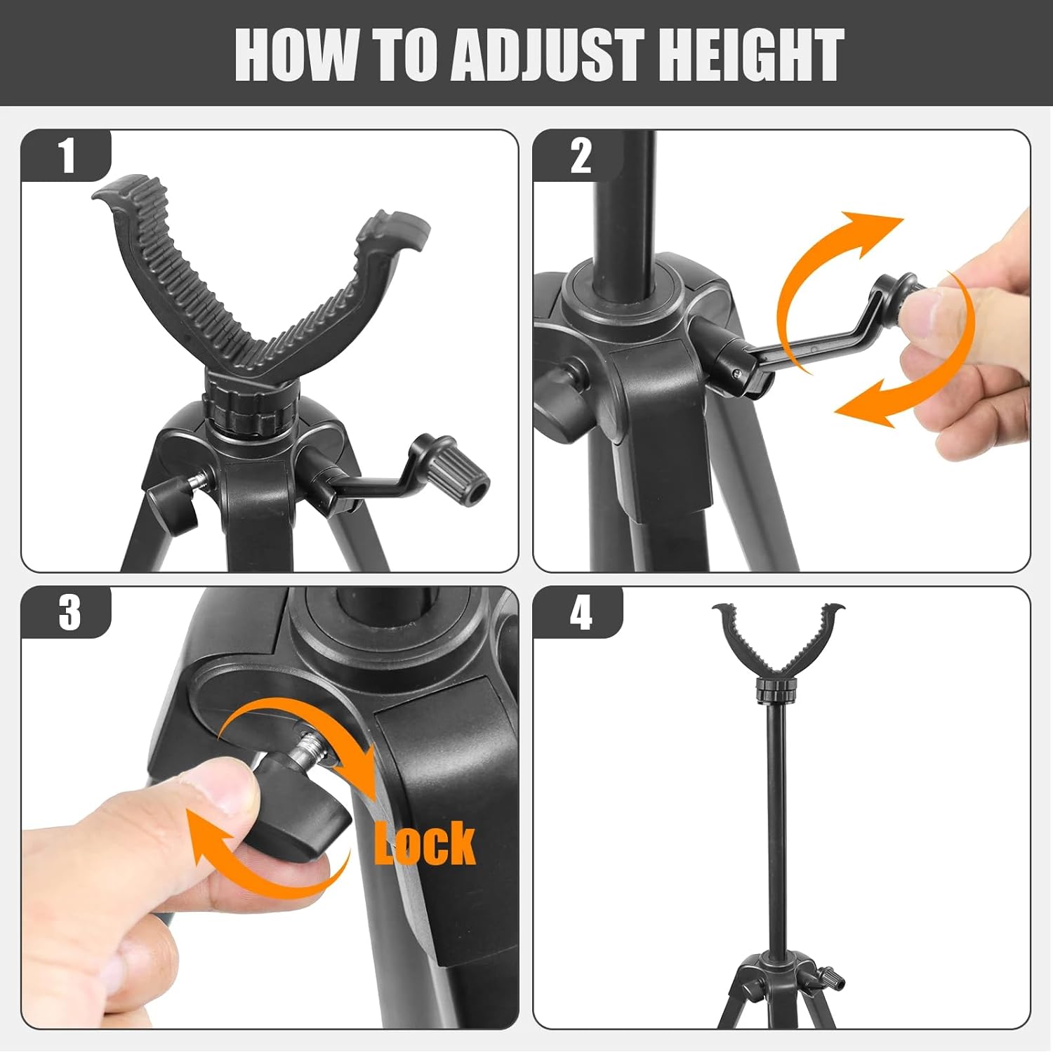 HUNTPAL Rifle Tripod Stand Shooting Stick Hunting Gun Rest with Height Adjustment Center Column, 25"-68" Portable Leg Length Adjustable Aluminum Shooting Stand with V Yoke Gun Holder and Weight Hook - Image 4