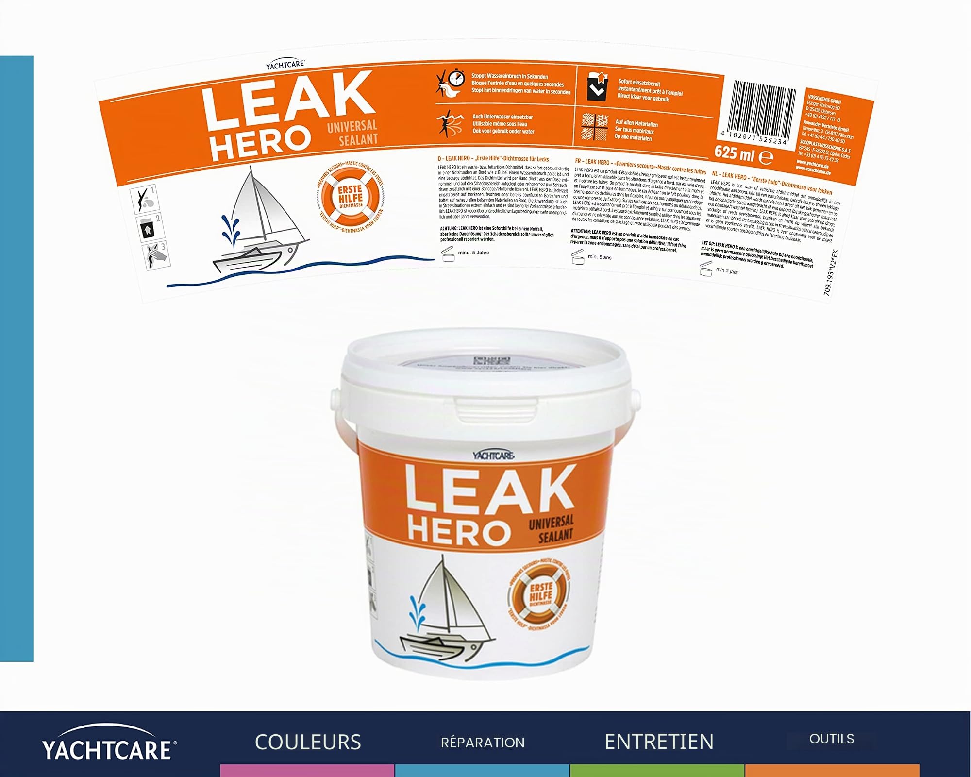 Yachtcare Leak Hero Joint Anti-Fuite d'urgence pour Bateaux et Yachts, 625 ML, Marron