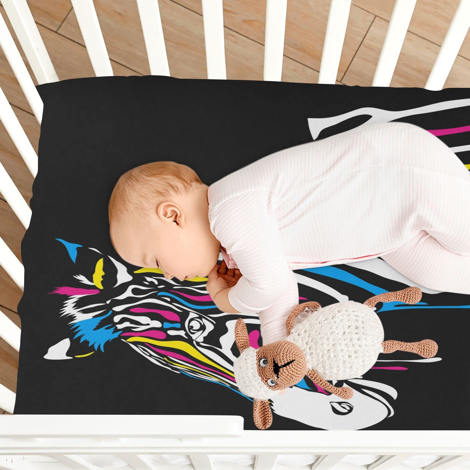 Spannbettlaken für Kinderbett, buntes Zebramuster, weich, atmungsaktiv, pflegeleicht, Spannbetttuch für Babybett und Kinderbetten