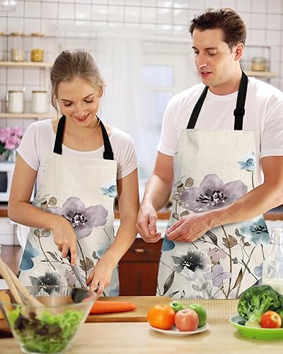 Miniatura 2 de Delantal de chef ajustable, delantal floral bohemio con bolsillos, para hombres y mujeres, delantal de cocina impermeable