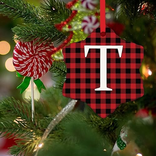 Miniatura 10 de Adornos personalizados con monograma de letra L, adornos de búfalo rojo y negro, decoración de árbol de Navidad, letra del alfabeto, recuerdo