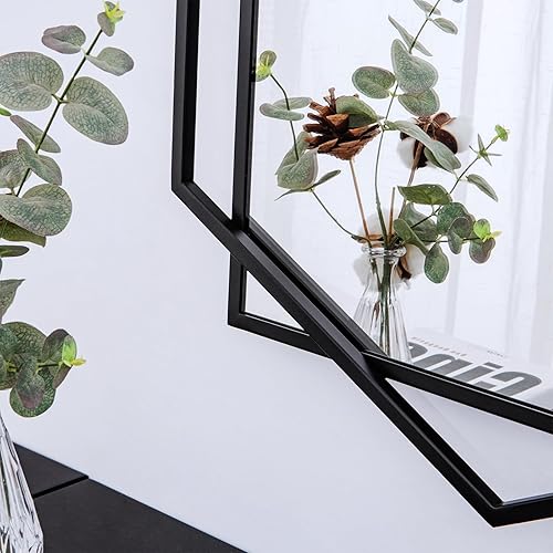 Miniatura 2 de Autdot Espejo decorativo de pared de 22 x 32 pulgadas, espejo de baño dorado para pared con hexágono y marco de metal rectangular, espejo moderno y