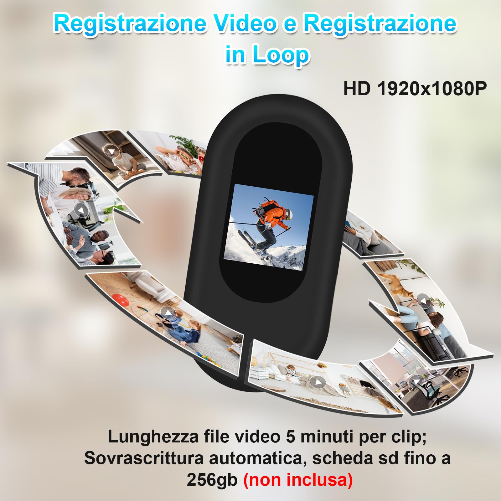 LXMIMI Mini Action Cam, Videocamera Sportiva HD 1080P - Nera | Mini Action Cam con Display, Videocamera POV Portatile per Bicicletta, Casco da Moto per la Guida, Escursionismo