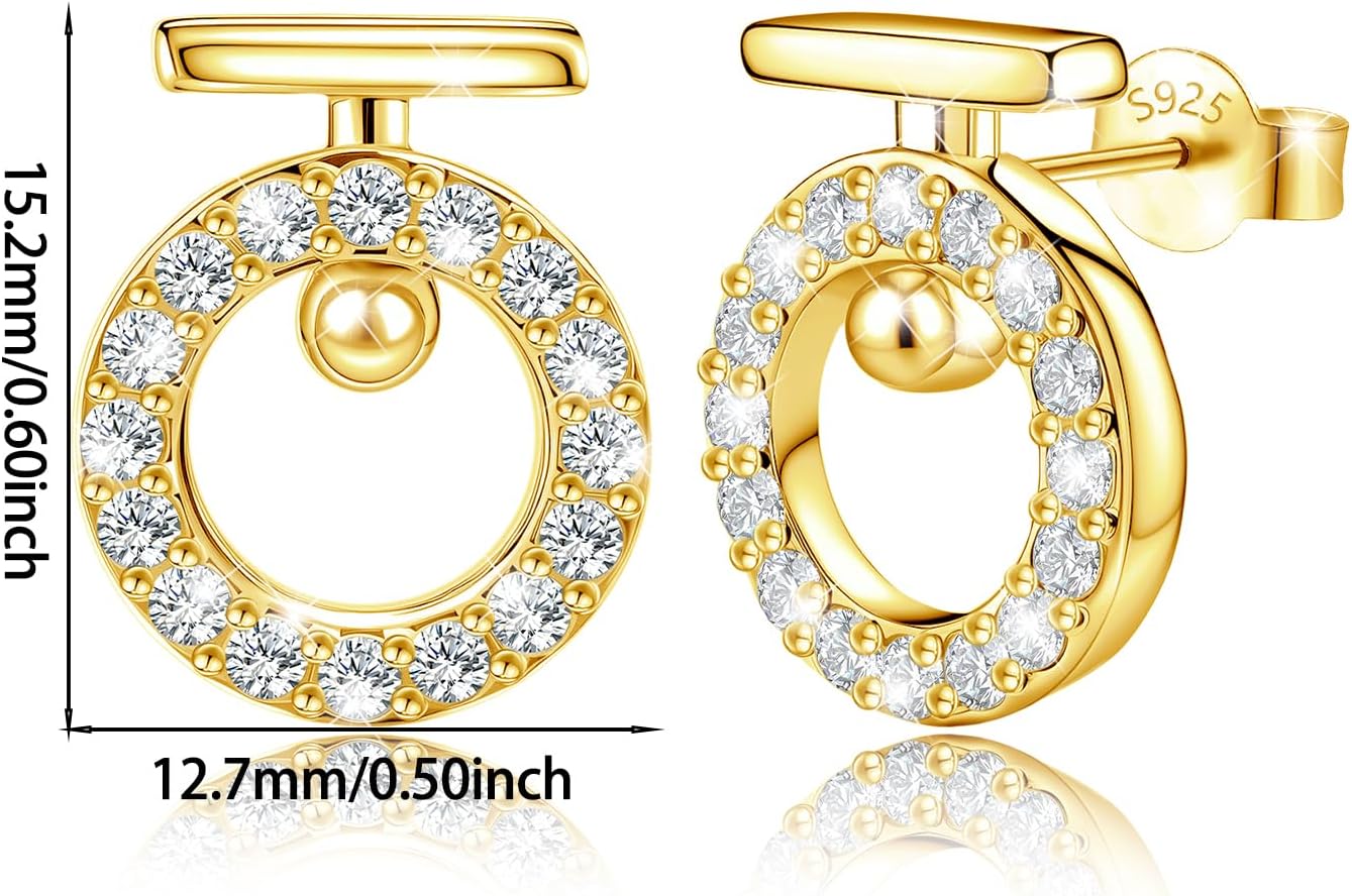 Sterling Silver Circle Stud Earrings - Shiny Cubic Zirconia Hypoallergenic CZ Circle-Shaped Minimalist Jewelry Fashion Gifts for Mom Wife - Image 6