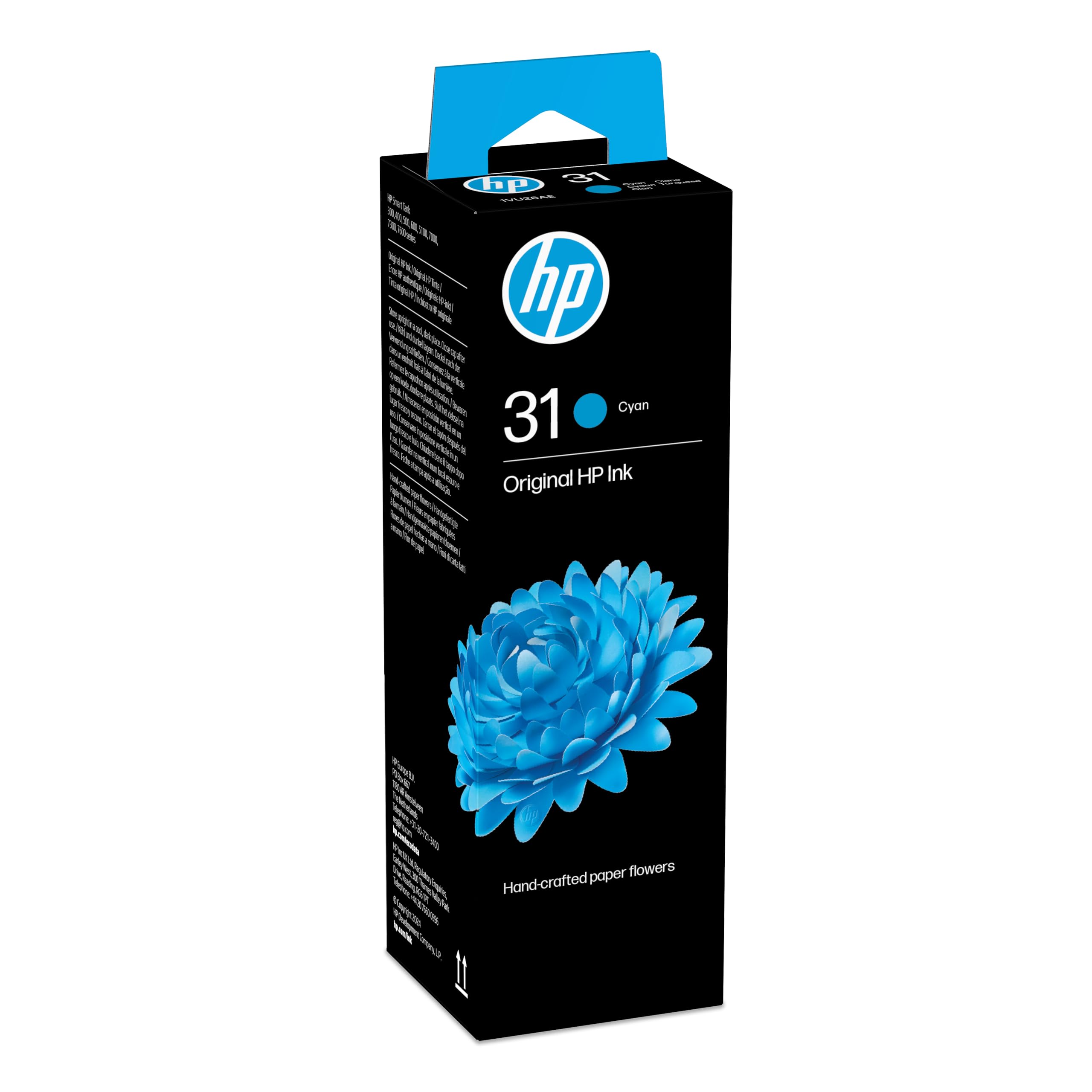 Original 31-70ml Ink Bottle, Cyan, Single Pack, 8000 Print Pages or Up To 3 Years of yield Smart Tank Printers