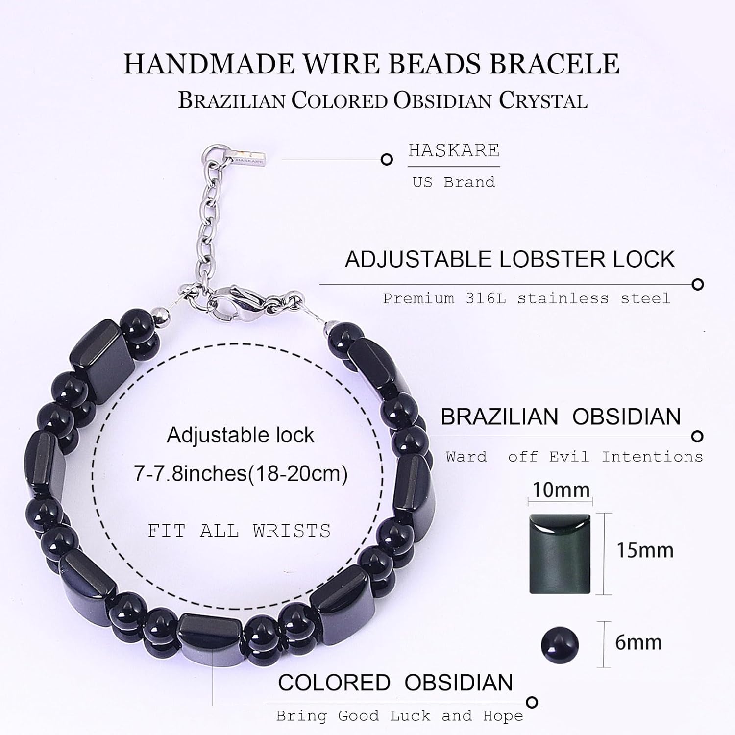 HASKARE Natural Crystal Beads Bracelet for Men Genuine Premium Obsidian Protection Guardian Stone Bracelet Energy Activation Mens Beaded Bracelet Rainbow Light Gradient Crystal Gifts for Mens Father - Image 5