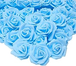 Warmiehomy Artificial Flower Foam Rose, 50 Pcs Real Touch Artificial Roses for DIY Bouquets Wedding, Party, Garden, Office, Home Decor, Light Blue