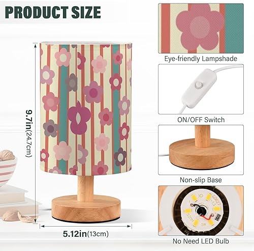 Miniatura 3 de FRODOTGV Flowers Striped Led Table Lamp Room Table Lamp for Small Spaces Lamp for Study Desk Nursery Table Side Lamp Glass Table Room Night Lights