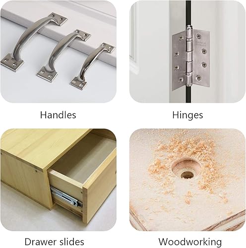 Miniatura 6 de Juego de brocas de núcleo de bisagra autocentrante para carpintería, brocas ajustables para ventana de puerta con 1 llave hexagonal y 8 brocas de