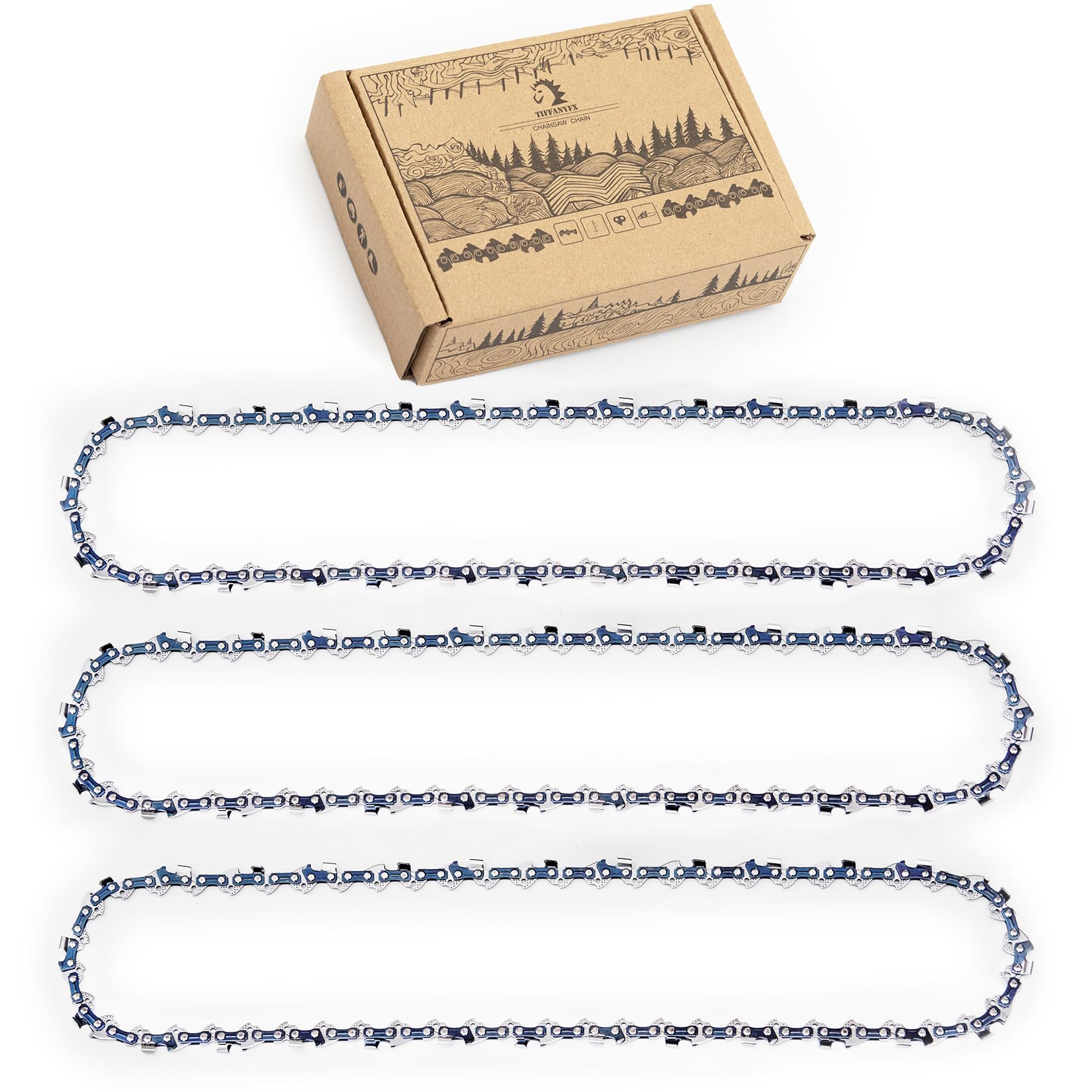 Paquete de 3 cadenas de 12 pulgadas, cada una con un calibre de 0.43 pulgadas, paso LP de 3/8 pulgadas y 45 unidades