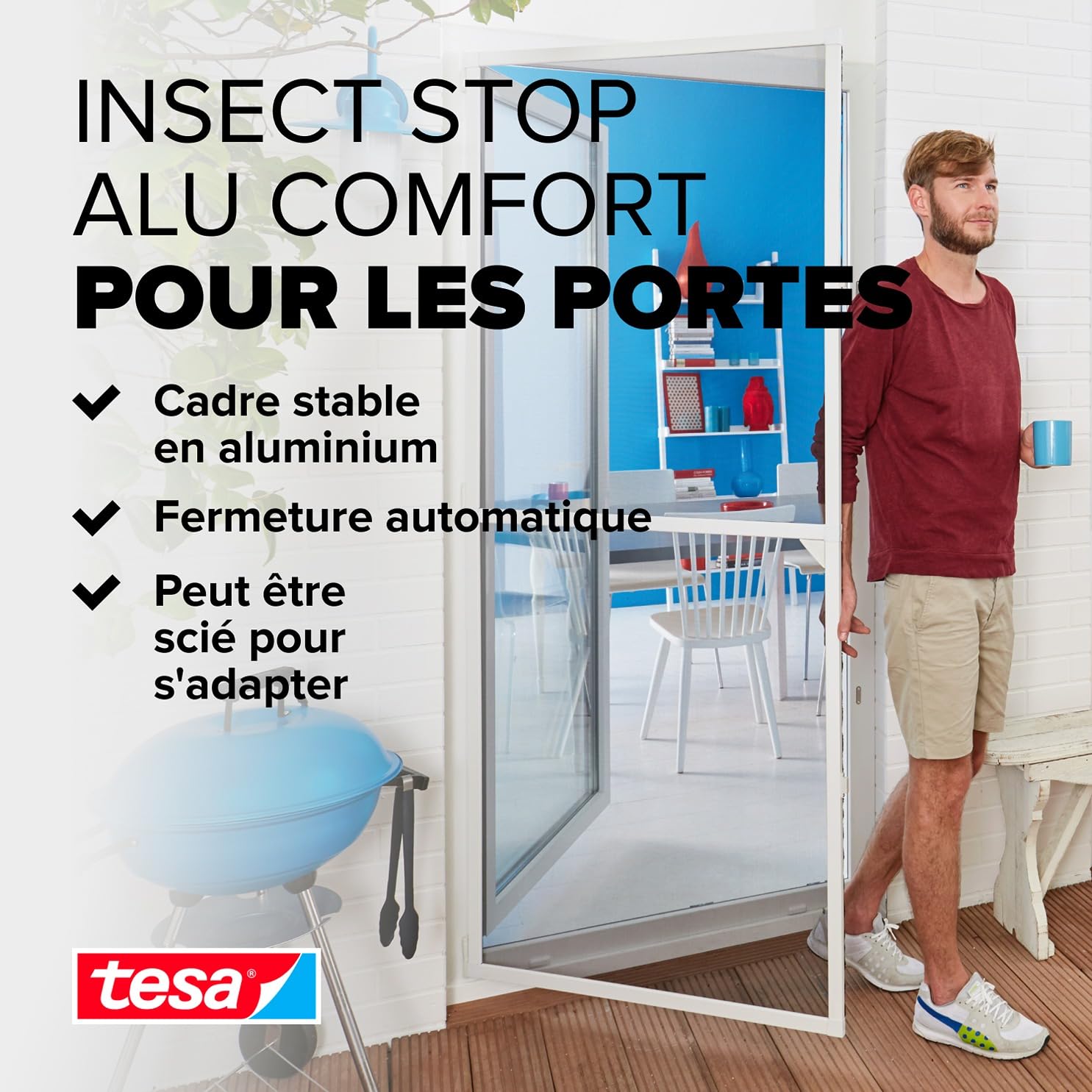 tesa INSECT STOP Moustiquaire Porte, Cadre en Alu - 100 x 220 cm - Blanc
