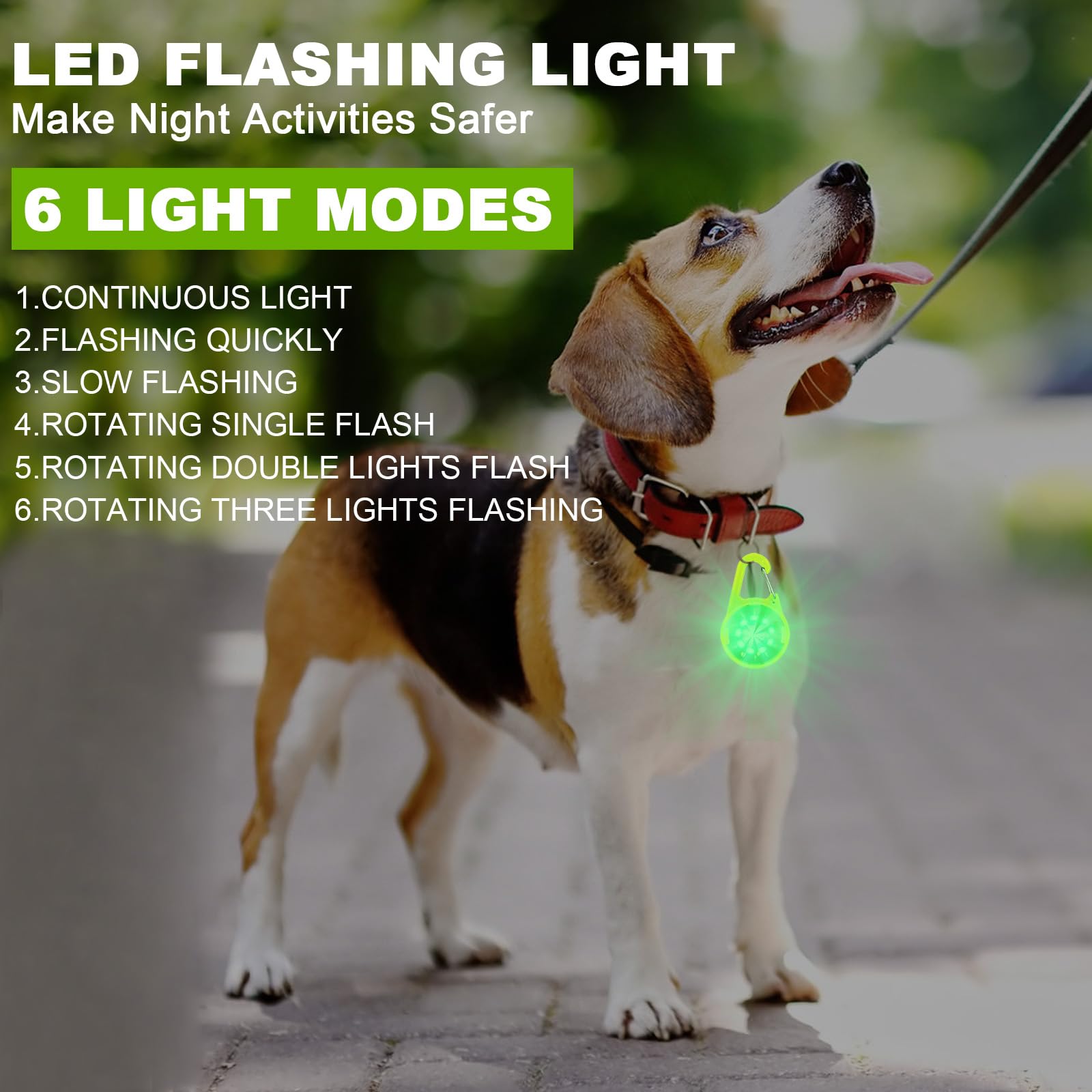 QianFan Dog Collar Light - 2 Pack Clip on Light Up Dog Collars, LED Safety Light for Dog Walking Hiking Running Jogging (Green) - Image 2