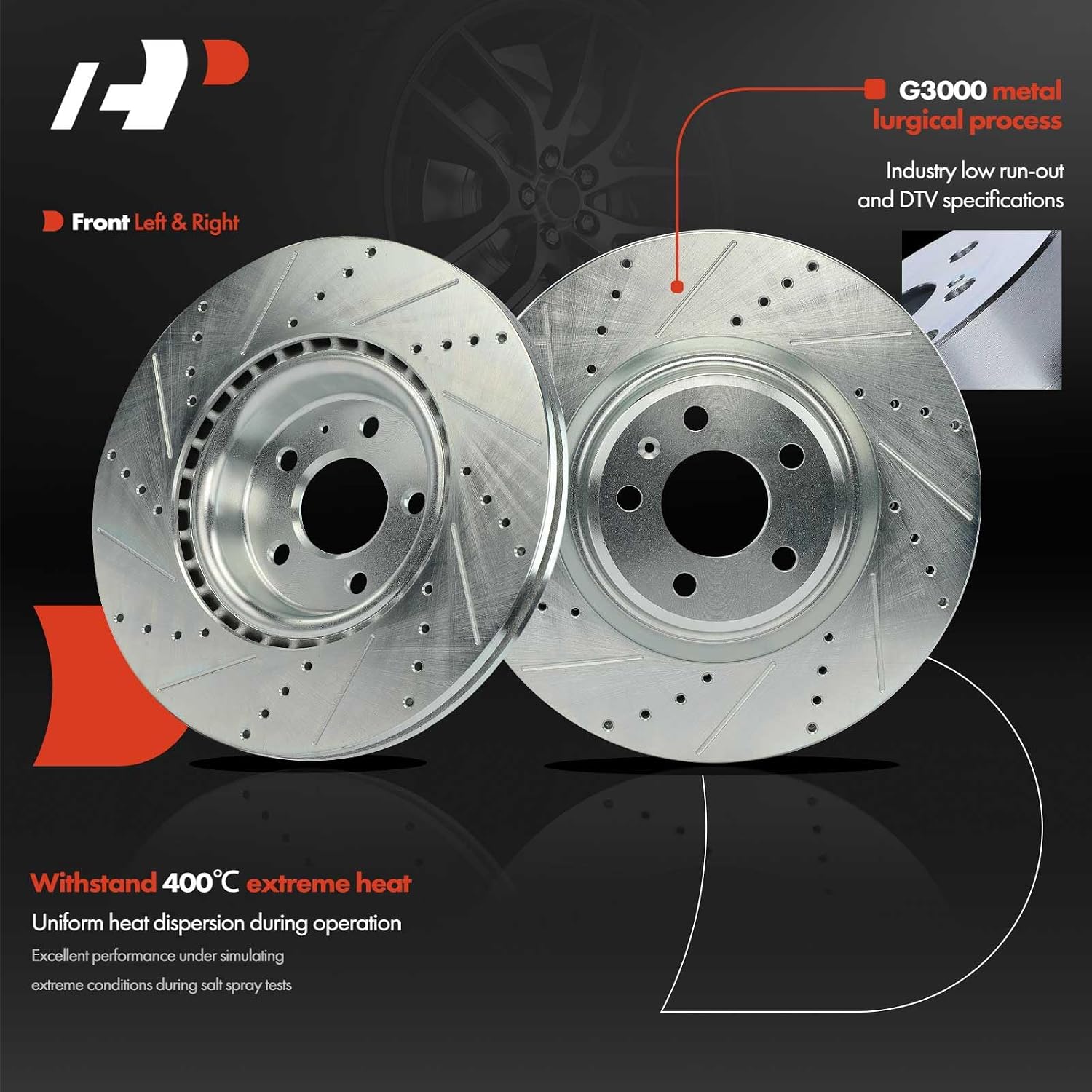 A-Premium Front and Rear Drilled and Slotted Disc Brake Rotors + Ceramic Pads Kit Compatible with Select Audi Models - S4 2012-2016, S5 2013-2017, 12-PC Set
