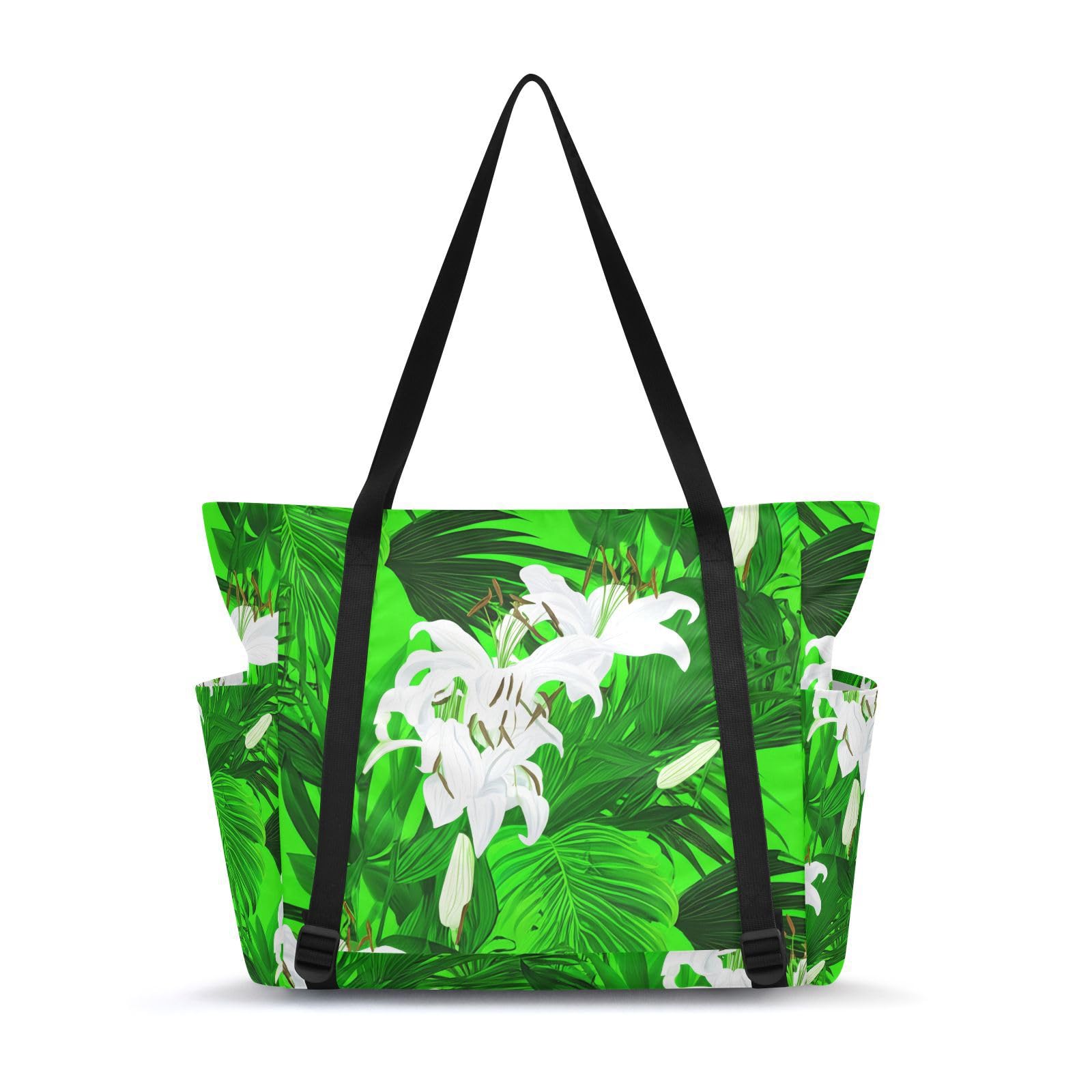 Lxqimora Lilies Leaves Refreshing Green Yoga Mat Bag for Women Water-Resistant Gym Bag with Yoga Mat Holder Tote Bag for Office Travel Yoga Pilates