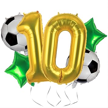 Soccer Balloons 10th Birthday Decorations for Boys, 40 Inch Big Gold Number 10 Balloon World Cup Sports Theme Soccer Birthday Party Decor Supplies Favors
