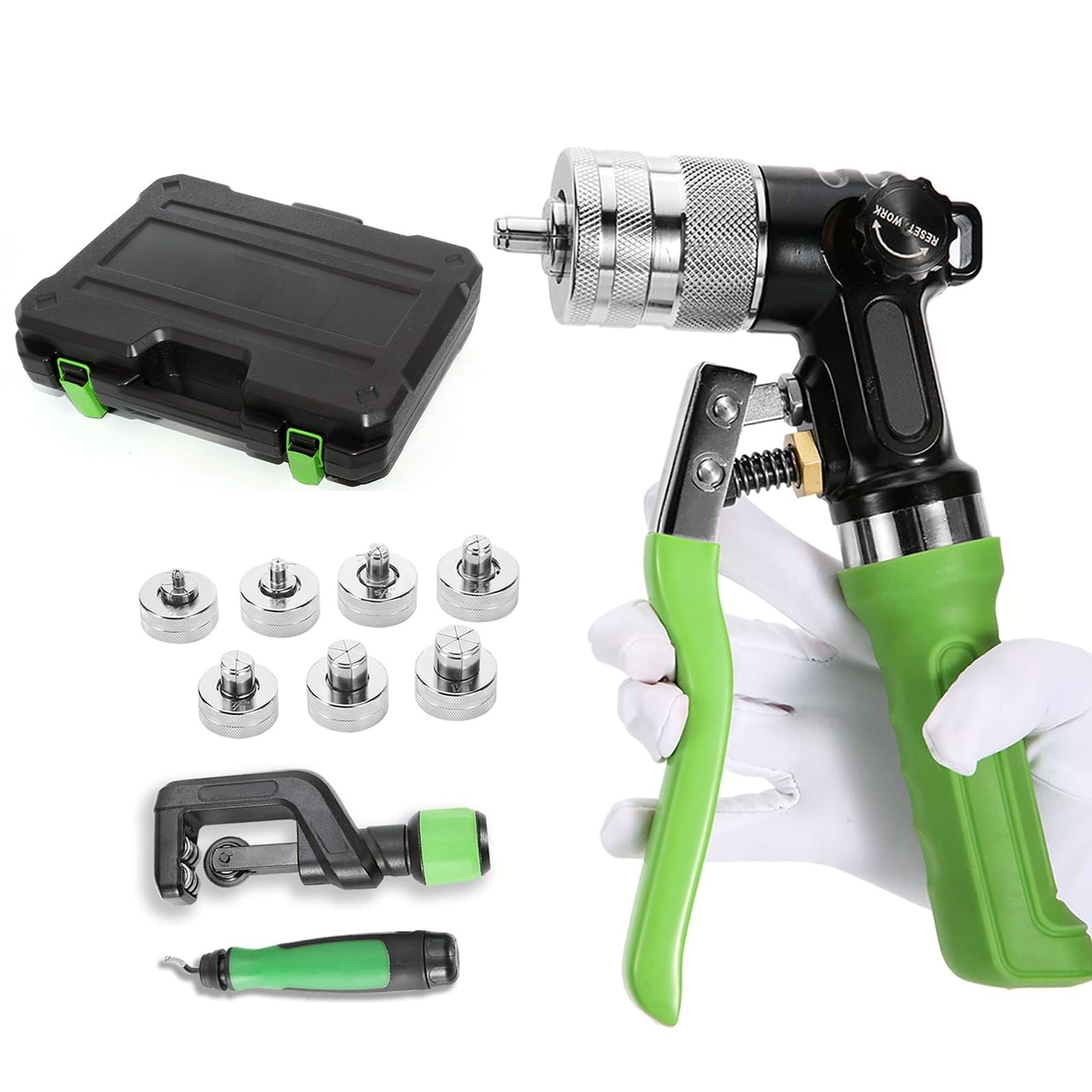 Kit de herramientas de expansión de tuberías hidráulicas, compacto con cortador de tuberías, 7 cabezales expansores de tubos de cobre para fontanería y reparaciones, expansión eficiente de tuberías
