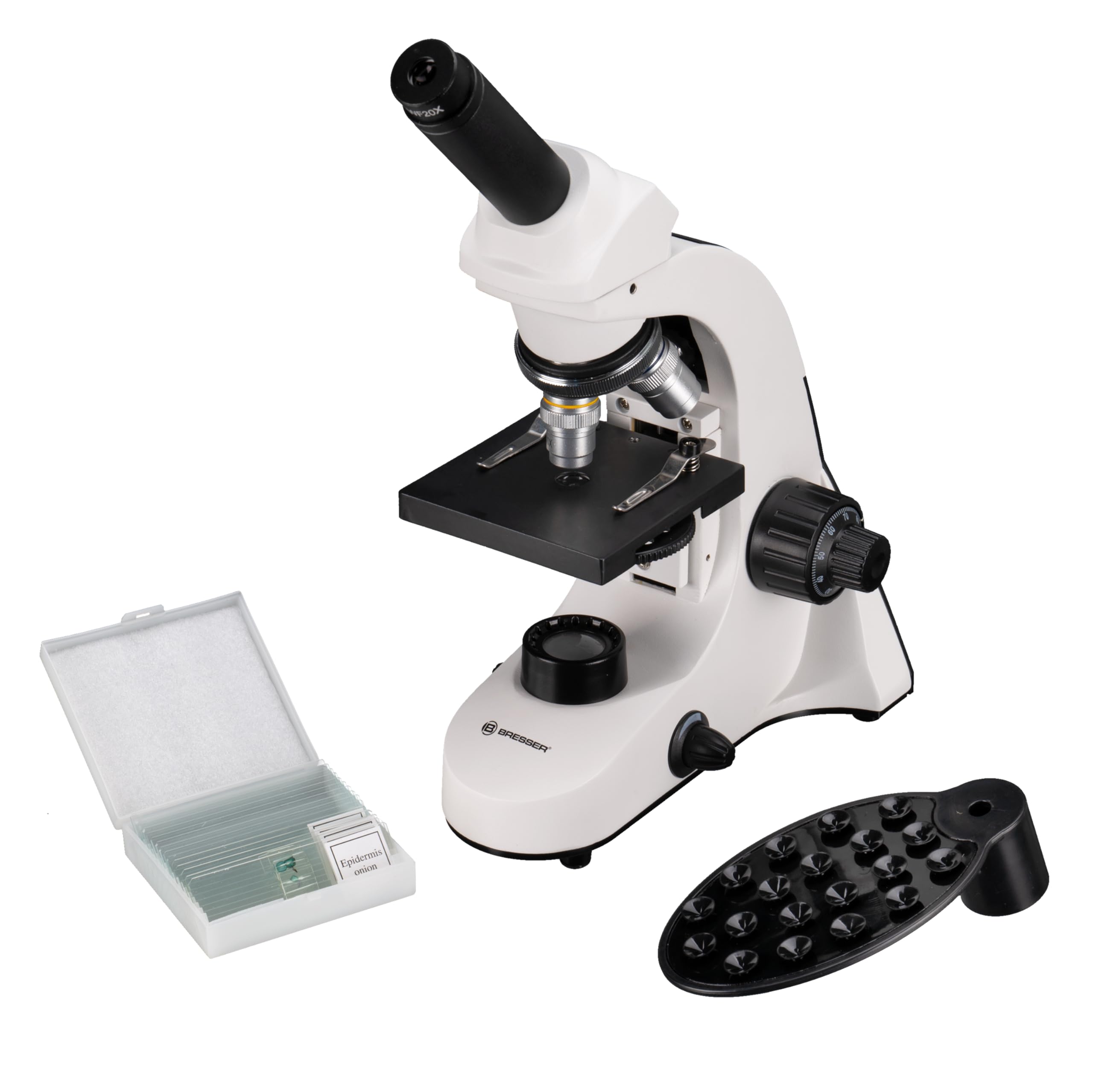 Bresser Microscopio 40x-1600x con Luz LED Superior e Inferior Enfoque Fino & Soporte para Smartphone