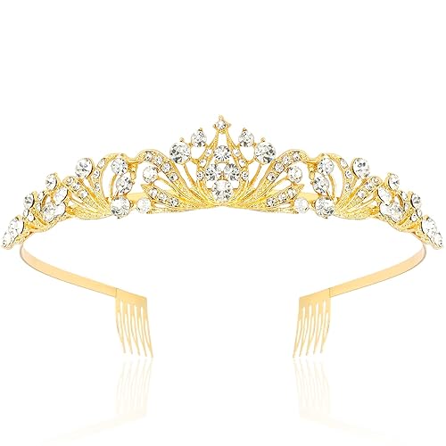TOBATOBA Golden Tiara and Crown for Women Girls, Crystal Wedding