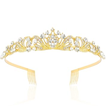 TOBATOBA Golden Tiara and Crown for Women Girls, Crystal Wedding Tiaras for Bride, Princess Bridal Tiara Quinceanera Crown for Birthday Prom Halloween Cosplay Hair Accessories