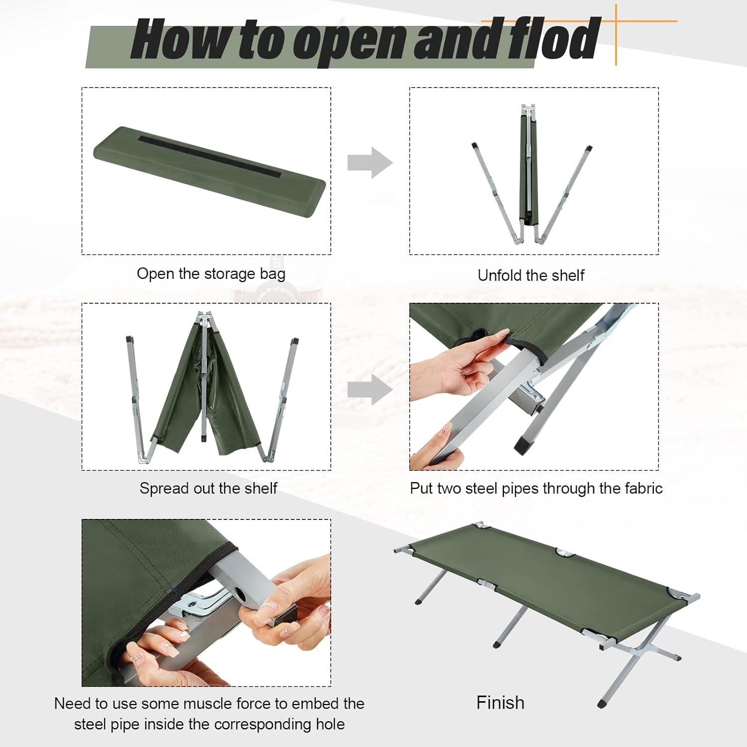 Geetery 2 Pcs Folding Camping Cot Bed with Carry Bag Portable Tent Twin Cot Army Military 529 lbs Outdoor Sleeping Travel Camping(Army Green)