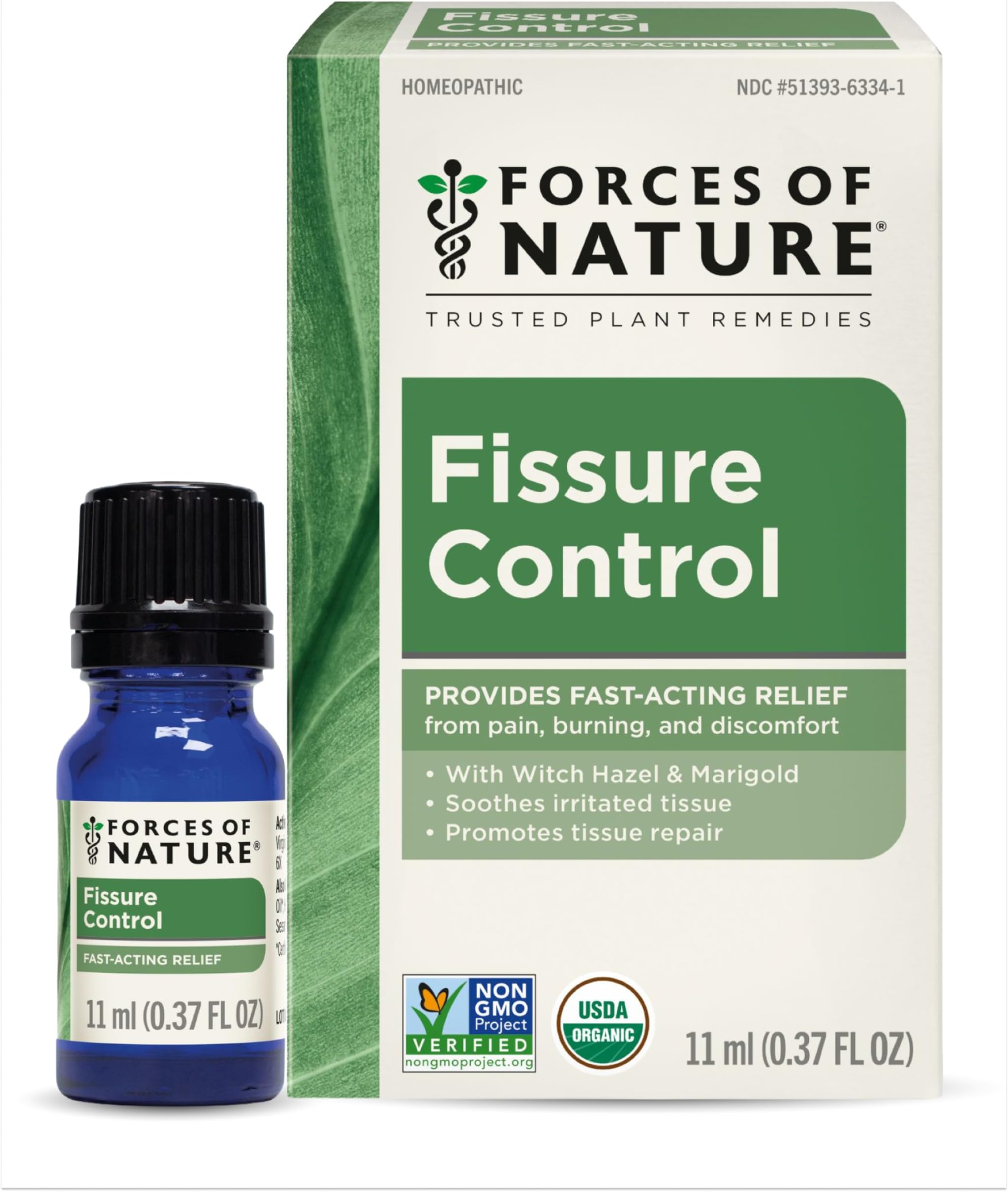 Fissure Control, Organic Homeopathic Treatment with Witch Hazel for Anal Fissures, Hemorrhoid Related Irritation & Discomfort, Fast, Natural Topical Relief, 0.37 FL OZ