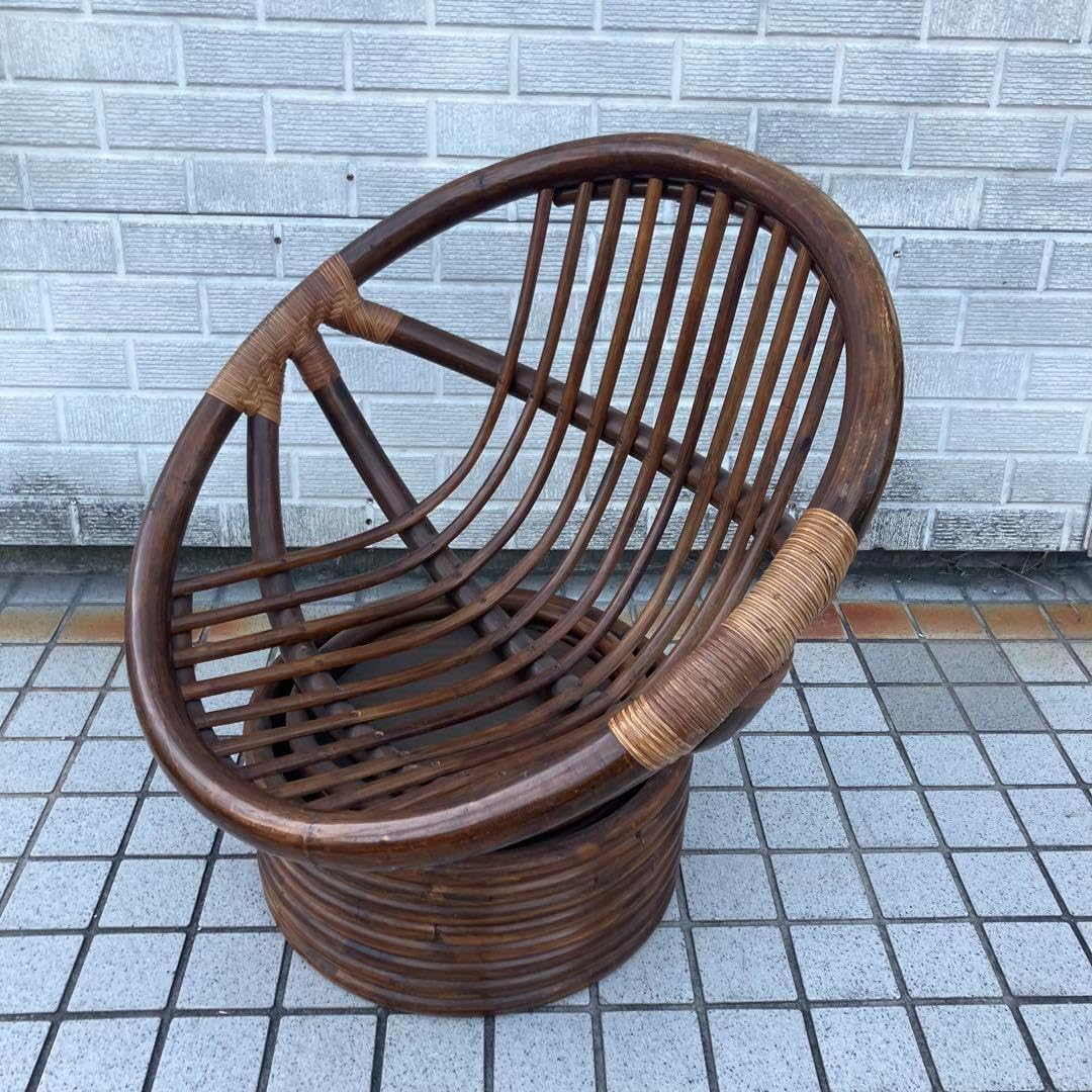 アジアンレトロ 回転式ラタンチェア ラウンドソファ エッグチェア