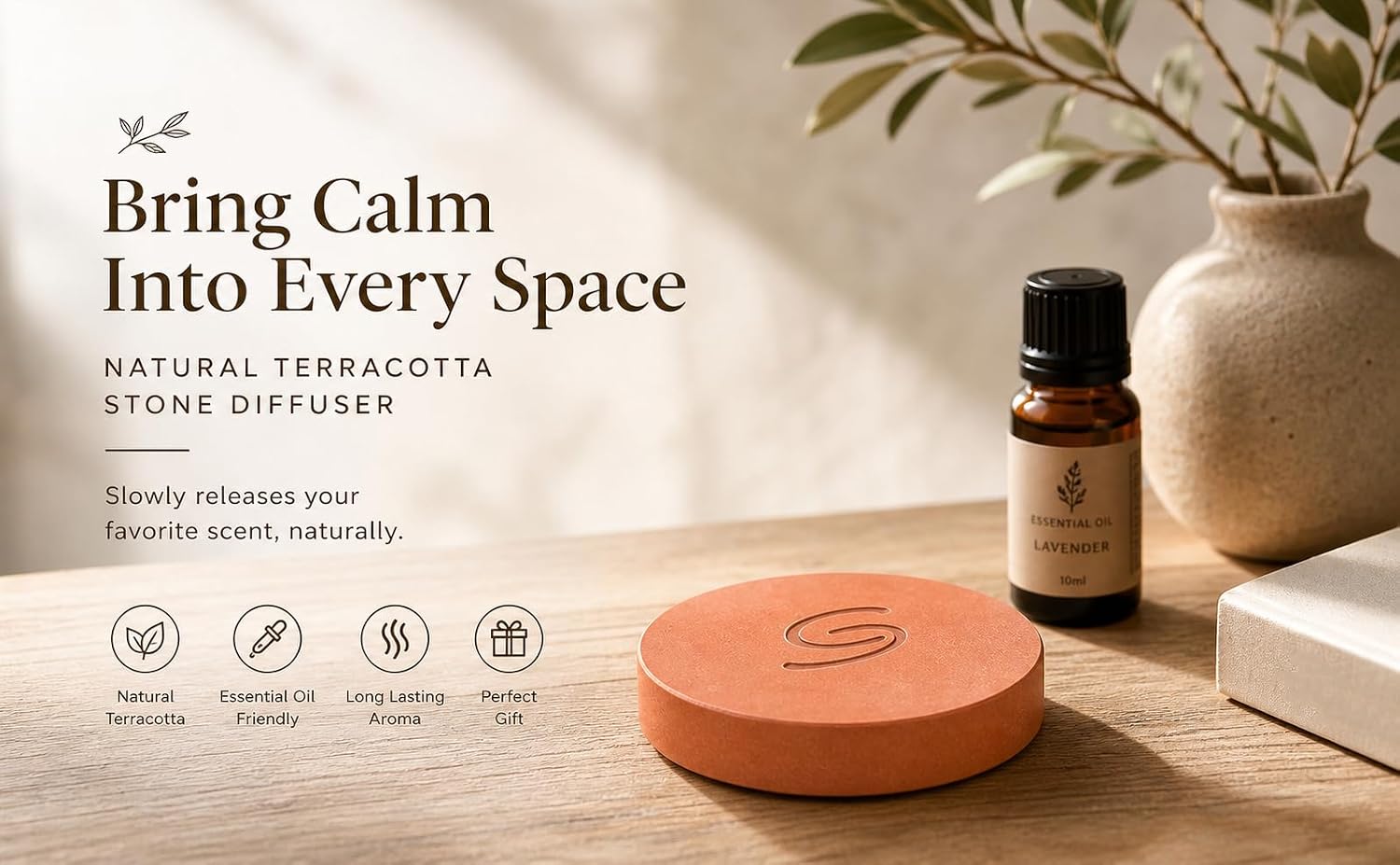 Terracotta Stone Diffuser Handcrafted Natural Ceramic Passive Diffuser for Long Lasting Aromas Perfect for Small Spaces Desks Cars and More, Reusable Portable Thoughtful Gift for Loved Ones
