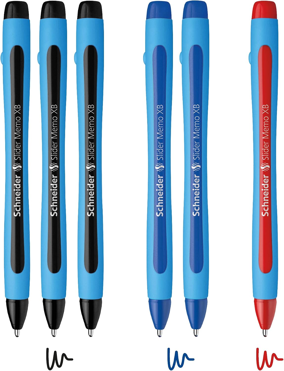 Schneider Slider Memo XB Ballpoint Pens, Bold, 6 Pens, 3 Black 2 Blue 1 Red image 2