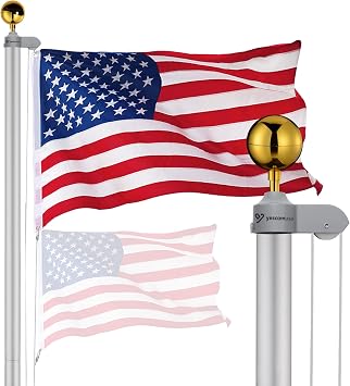 Yescom Bravery 20ft Sectional Flag Pole Kit Aluminum Flagpole Set for | Outside House Inground Yard Garden Residential Commercial with 3x5 USA Flag Ball Top Halyard Flag-Raising Rope Sleeve
