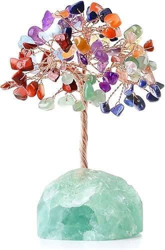 Árbol de cristal curativo de 7 chakras, cristales naturales con base de piedra, alambre de cobre, árbol de dinero para el hogar, oficina,