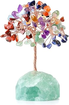 7 Chakra Healing Crystal Tree Natural Gemstone Crystals Stone Base Copper Wire Tree Life Money Trees for Home Office Desk Room Bookshelf Decor Reiki Spiritual Energy for Womem Men